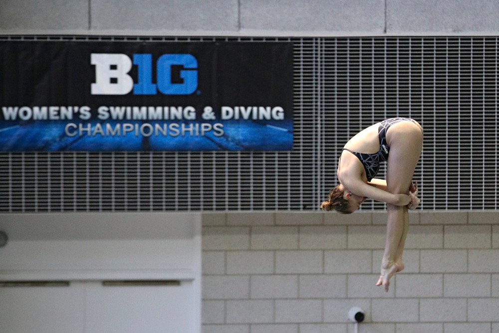 Iowa’s Samantha Tamborski competes in the women’s 3 meter diving preliminary event during the 2020 Women’s Big Ten Swimming and Diving Championships at the Campus Recreation and Wellness Center in Iowa City on Friday, February 21, 2020. (Stephen Mally/hawkeyesports.com)