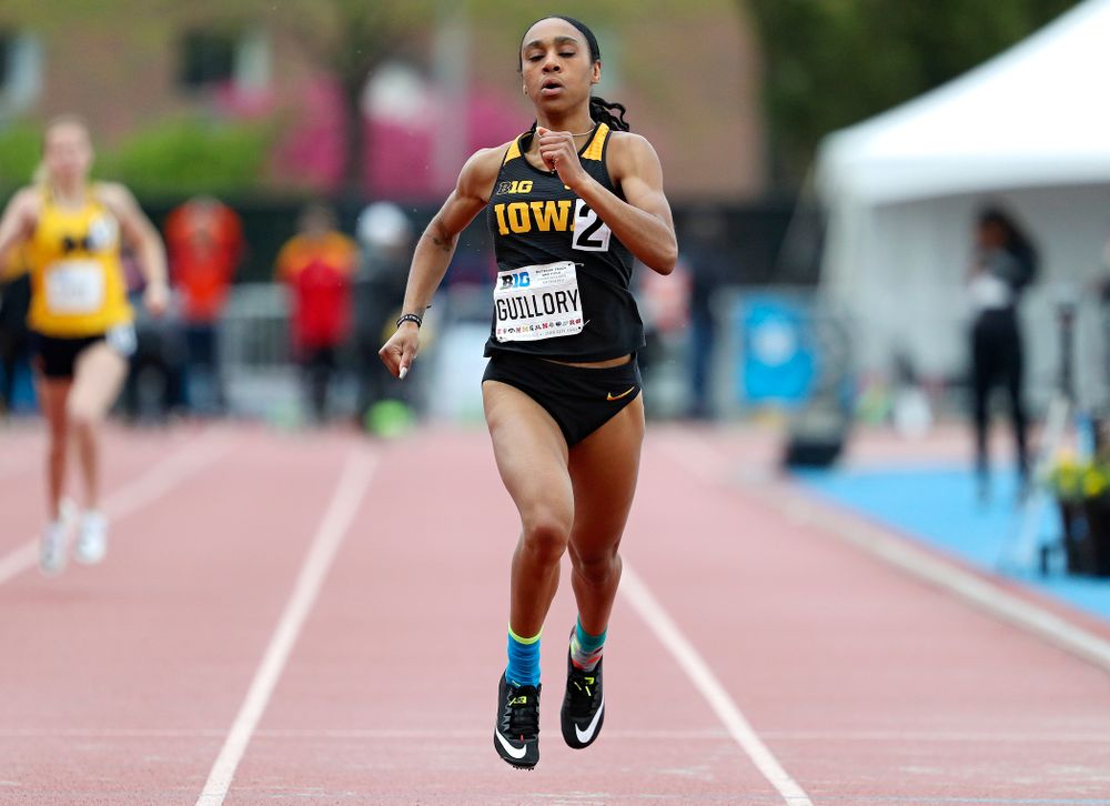 Iowa's Briana Guillory runs the women’s 400 meter dash event on the second day of the Big Ten Outdoor Track and Field Championships at Francis X. Cretzmeyer Track in Iowa City on Saturday, May. 11, 2019. (Stephen Mally/hawkeyesports.com)