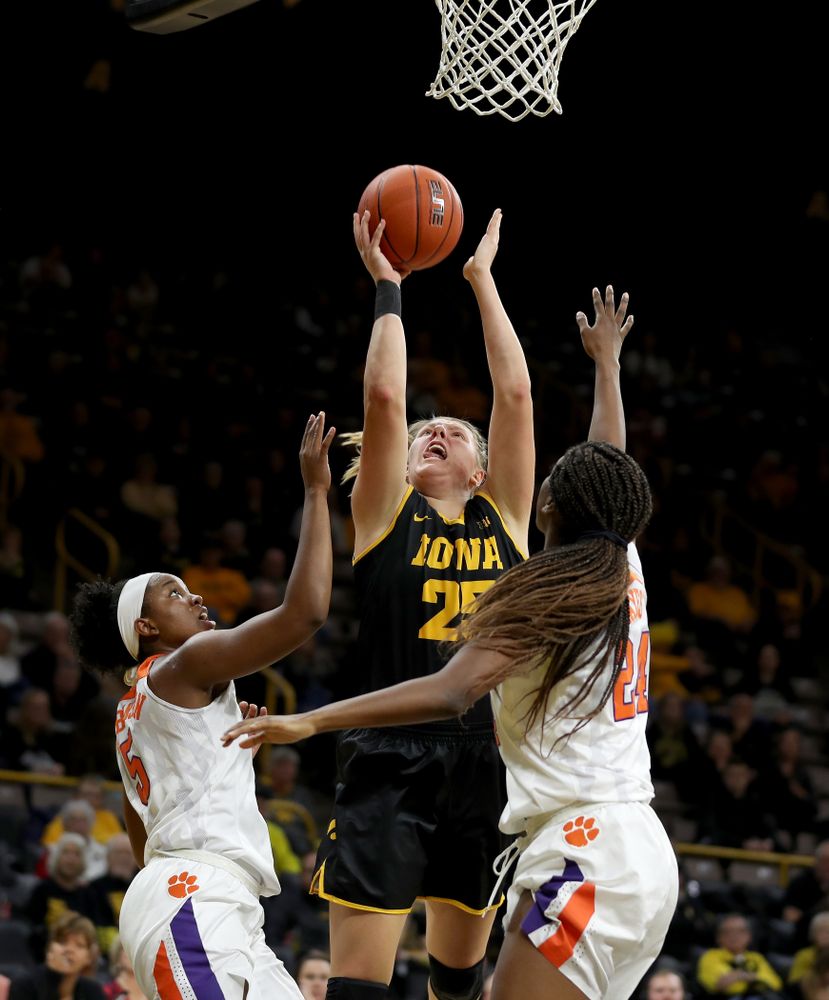 Iowa Hawkeyes forward/center Monika Czinano (25) against Clemson Wednesday, December 4, 2019 at Carver-Hawkeye Arena. (Brian Ray/hawkeyesports.com)