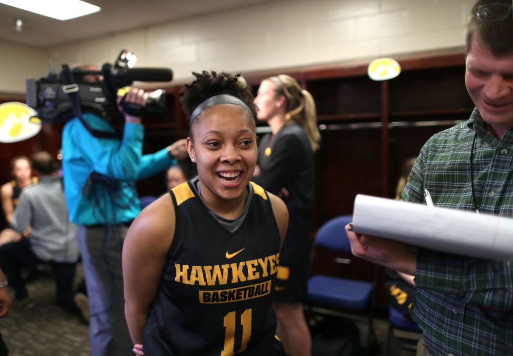Iowa Hawkeyes guard Tania Davis (11) during practice and media before the regional final of the 2019 NCAA Women's College Basketball Tournament against the Baylor Bears Sunday, March 31, 2019 at Greensboro Coliseum in Greensboro, NC.(Brian Ray/hawkeyesports.com)