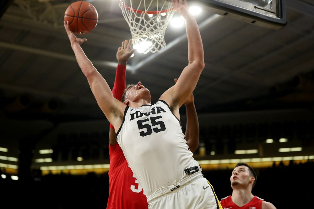 Iowa Hawkeyes forward Luka Garza (55) against the Ohio State Buckeyes Thursday, February 20, 2020 at Carver-Hawkeye Arena. (Brian Ray/hawkeyesports.com)