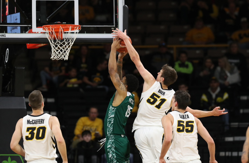 Iowa Hawkeyes forward Nicholas Baer (51) against UW Green Bay Sunday, November 11, 2018 at Carver-Hawkeye Arena. (Brian Ray/hawkeyesports.com)