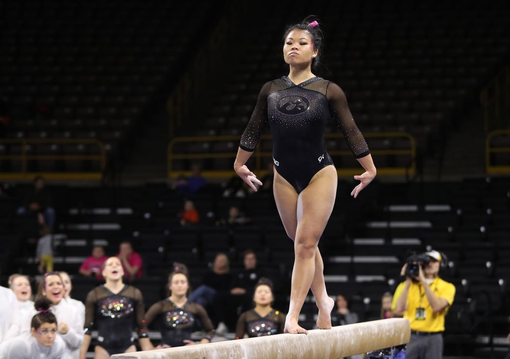 Iowa's Misty-Jade Carlson competes on the beam during their meet against the Minnesota Golden Gophers Saturday, January 19, 2019 at Carver-Hawkeye Arena. (Brian Ray/hawkeyesports.com)