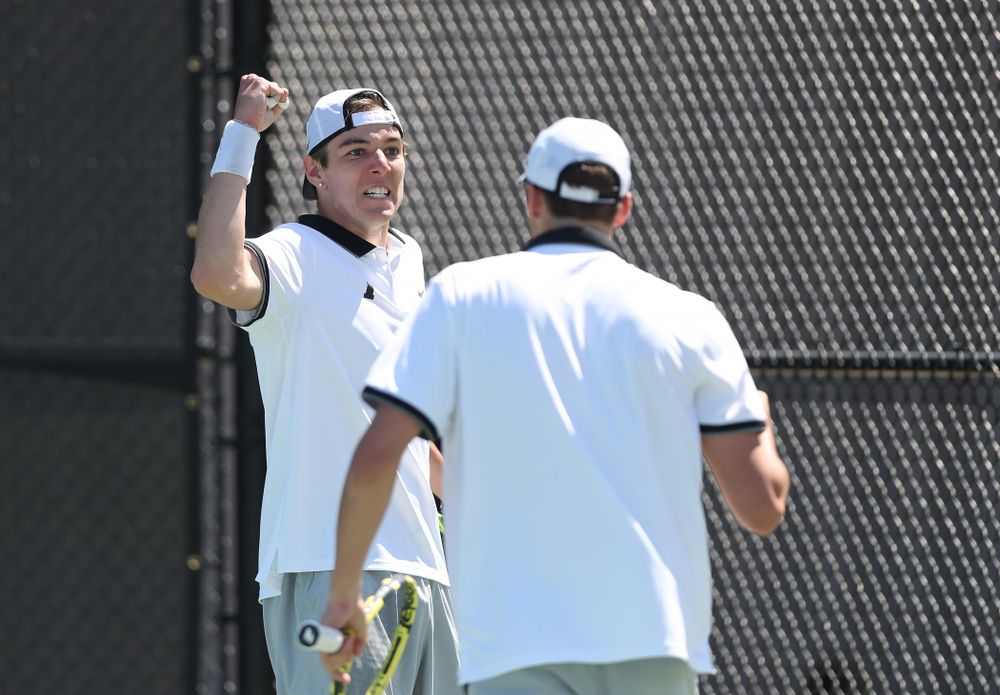 IowaÕs Joe Tyler and Nikita Snezhko play a doubles match against the Michigan Wolverines Sunday, April 21, 2019 at the Hawkeye Tennis and Recreation Complex. (Brian Ray/hawkeyesports.com)