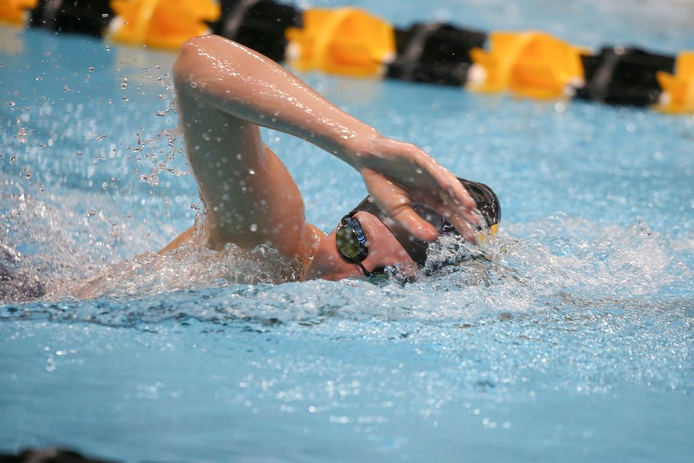 Iowa’s Taylor Hartley swims the 1000-yard freestyle during the Iowa swimming and diving meet vs Notre Dame and Illinois on Saturday, January 11, 2020 at the Campus Recreation and Wellness Center. (Lily Smith/hawkeyesports.com)