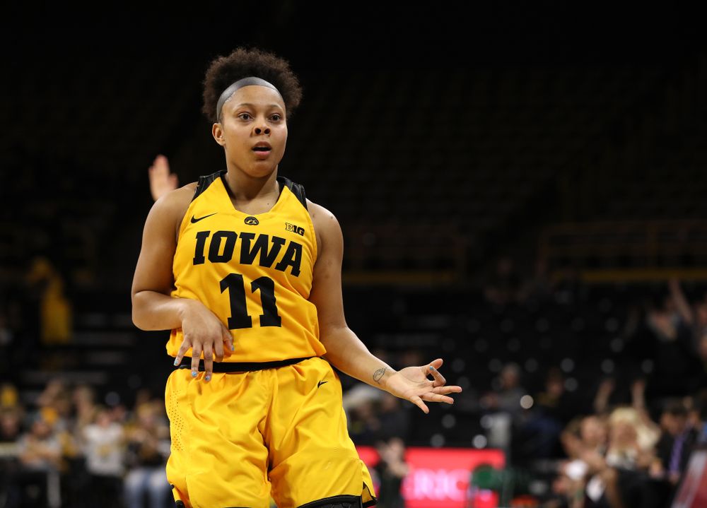 Iowa Hawkeyes guard Tania Davis (11) against the Michigan State Spartans Thursday, February 7, 2019 at Carver-Hawkeye Arena. (Brian Ray/hawkeyesports.com)