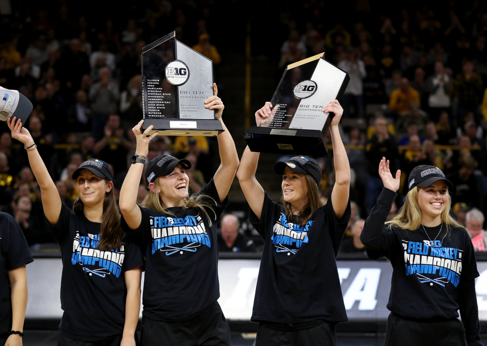 Isabella Solaroli, Katie Birch, Sophie Sunderland, Leslie Speight and the rest of the Iowa Field Hockey team are recognized during the Iowa Hawkeyes game against the Ohio State Buckeyes Thursday, February 20, 2020 at Carver-Hawkeye Arena. (Brian Ray/hawkeyesports.com)
