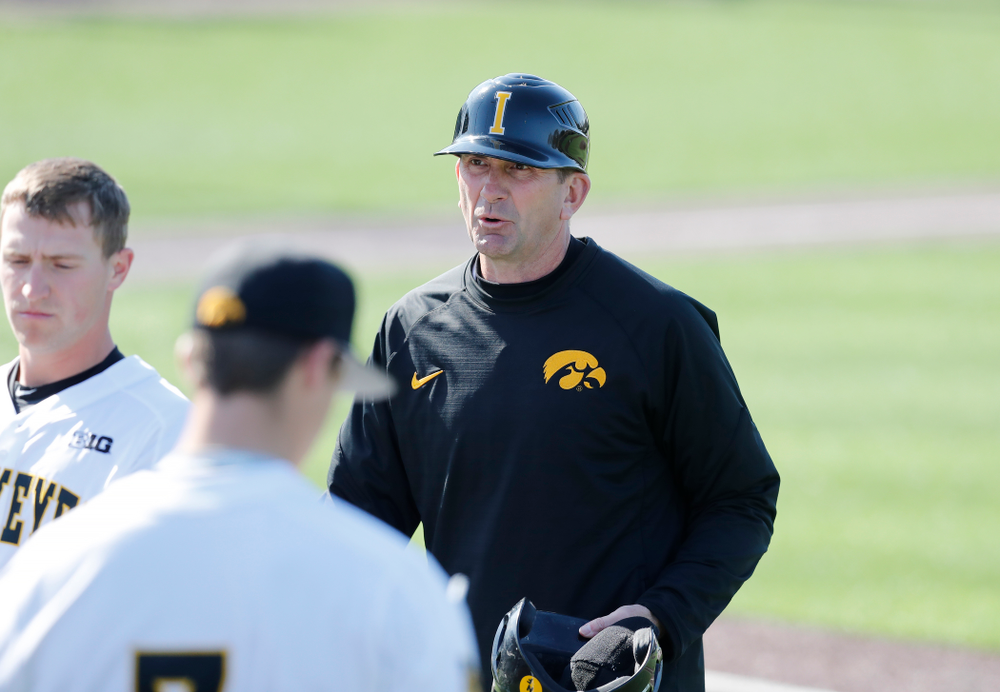 Iowa Hawkeyes head coach Rick Heller against Northern Illinois Tuesday, April 17, 2018 at Duane Banks Field. (Brian Ray/hawkeyesports.com)