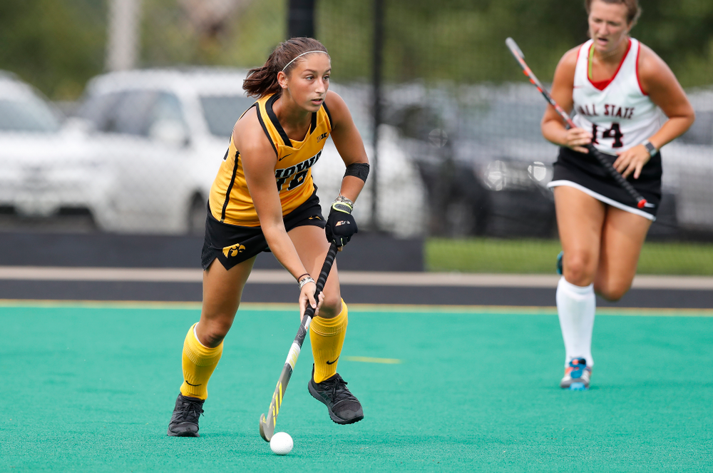 Iowa Hawkeyes Isabella Solaroli (16) against Ball State Sunday, September 2, 2018 at Grant Field. (Brian Ray/hawkeyesports.com)