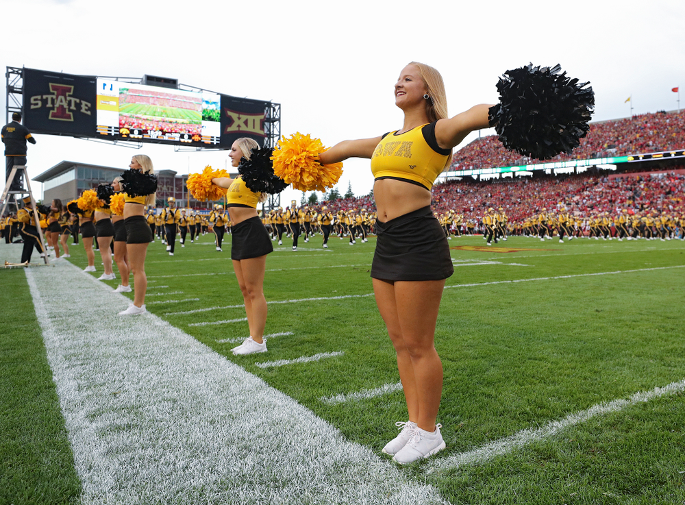 Iowa Spirit Squad members perform before the Iowa Corn Cy-Hawk Series game at Jack Trice Stadium in Ames on Saturday, Sep 14, 2019. (Stephen Mally/hawkeyesports.com)