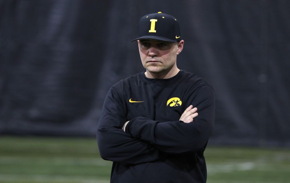 Iowa Hawkeyes assistant coach Robin Lund during practice Tuesday, February 5, 2019 in the Indoor Practice Facility. (Brian Ray/hawkeyesports.com)