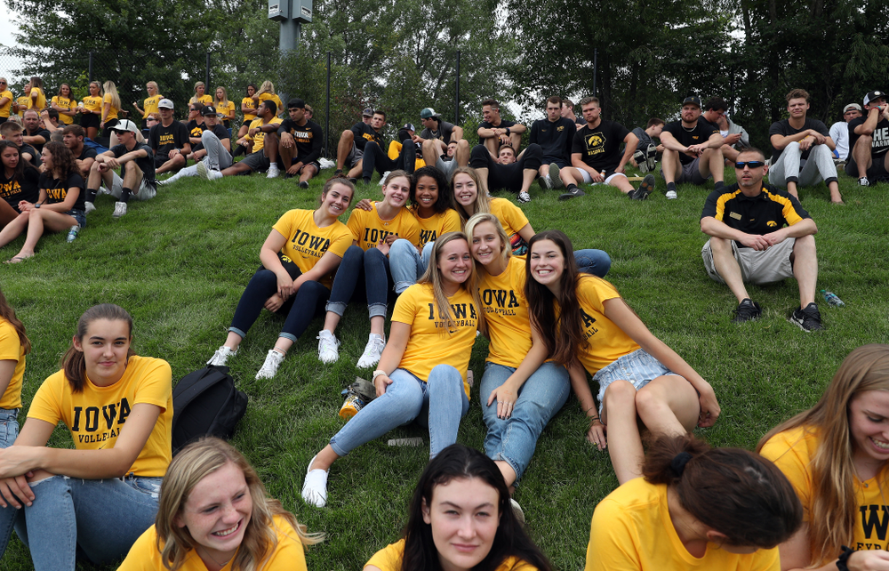 Student athletes cheer on the Iowa Hawkeyes during a 6-1 win over Northern Iowa Sunday, August 25, 2019 at the Iowa Soccer Complex. (Brian Ray/hawkeyesports.com)