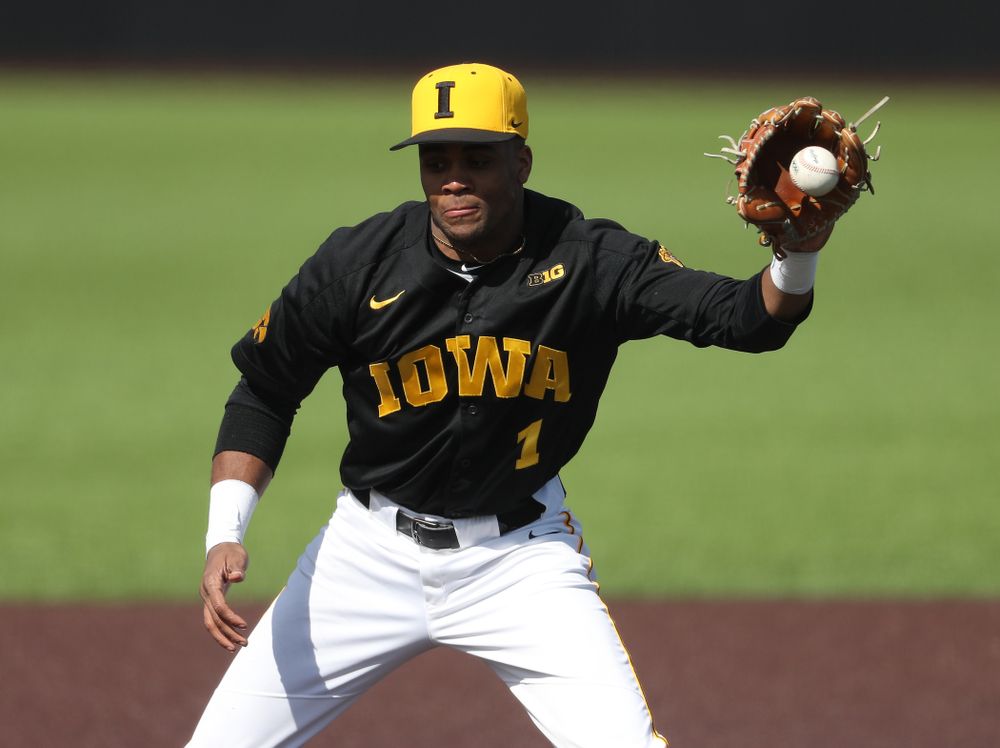 Iowa Hawkeyes infielder Lorenzo Elion (1) against California State Northridge Sunday, March 17, 2019 at Duane Banks Field. (Brian Ray/hawkeyesports.com)