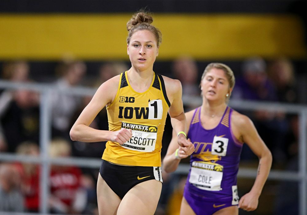 Iowa’s Elyse Prescott runs the women’s 1 mile run event during the Hawkeye Invitational at the Recreation Building in Iowa City on Saturday, January 11, 2020. (Stephen Mally/hawkeyesports.com)