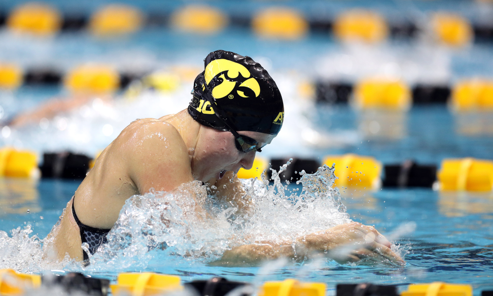 IowaÕs Aleksandra Olesiak swims the 200 yard breaststroke against the Michigan Wolverines Friday, November 1, 2019 at the Campus Recreation and Wellness Center. (Brian Ray/hawkeyesports.com)