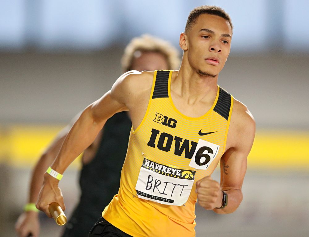 Iowa’s Jamal Britt runs the men’s 1600 meter relay event during the Hawkeye Invitational at the Recreation Building in Iowa City on Saturday, January 11, 2020. (Stephen Mally/hawkeyesports.com)