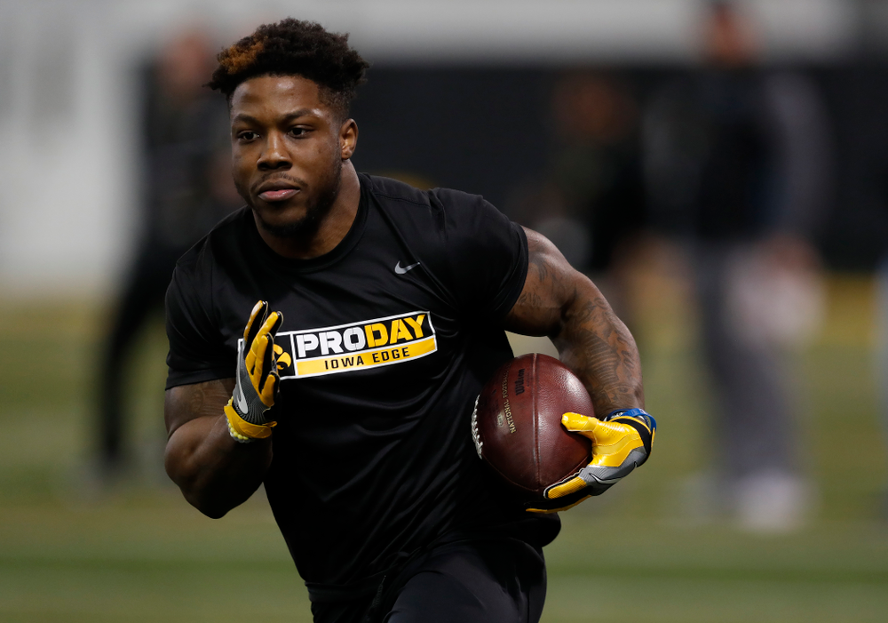 Iowa Hawkeyes running back James Butler (20) during the team's annual pro day Monday, March 26, 2018 at the Hansen Football Performance Center. (Brian Ray/hawkeyesports.com)