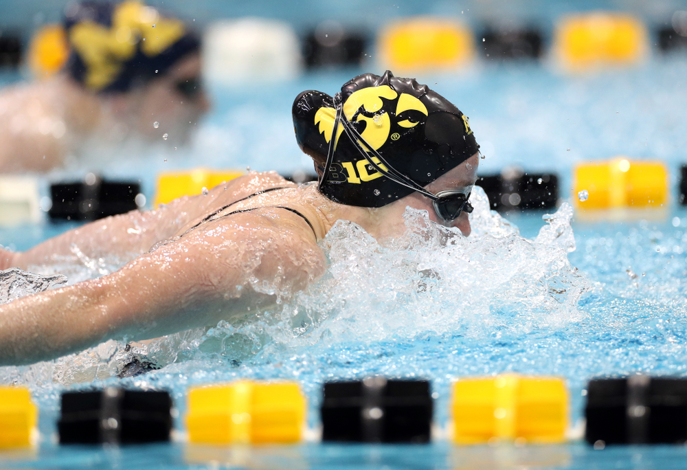 IowaÕs Kelsey Drake swims the 200 yard butterfly against the Michigan Wolverines Friday, November 1, 2019 at the Campus Recreation and Wellness Center. (Brian Ray/hawkeyesports.com)