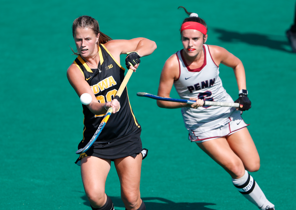 Iowa Hawkeyes Sophie Sunderland (20) against the Penn Quakers Friday, September 14, 2018 at Grant Field. (Brian Ray/hawkeyesports.com)