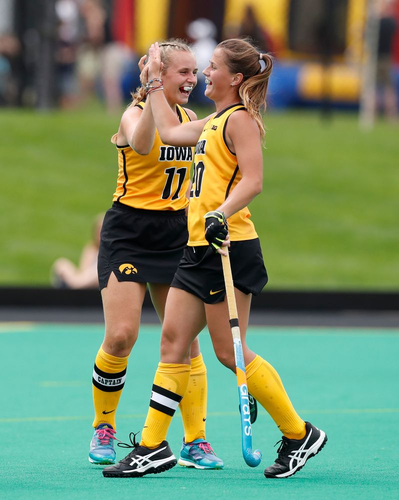Iowa Hawkeyes Katie Birch (11) and Sophie Sunderland (20) against Ball State Sunday, September 2, 2018 at Grant Field. (Brian Ray/hawkeyesports.com)