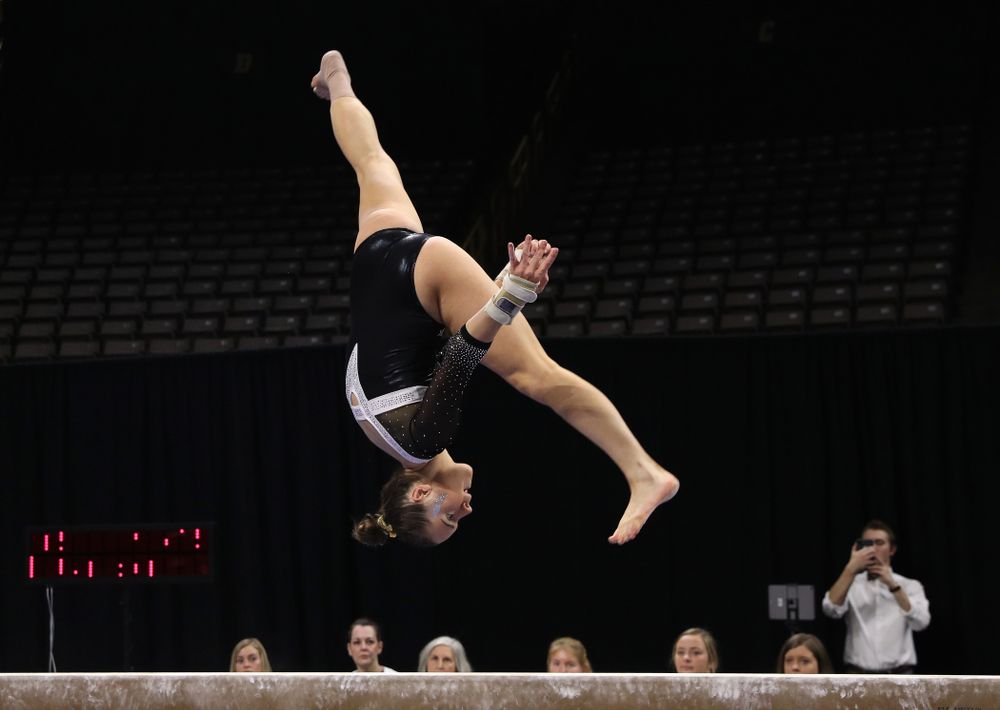 Iowa's Allie Gilchrist competes on the beam against the Rutgers Scarlet Knights Saturday, January 26, 2019 at Carver-Hawkeye Arena. (Brian Ray/hawkeyesports.com)