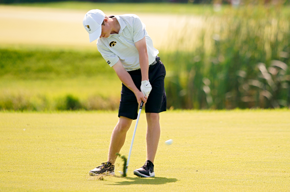 Iowa’s Matthew Garside hits from the fairway during the second day of the Golfweek Conference Challenge at the Cedar Rapids Country Club in Cedar Rapids on Monday, Sep 16, 2019. (Stephen Mally/hawkeyesports.com)