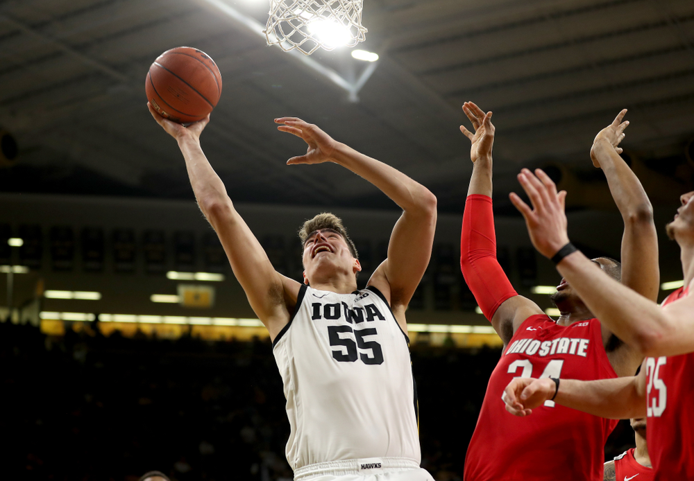 Iowa Hawkeyes forward Luka Garza (55) against the Ohio State Buckeyes Thursday, February 20, 2020 at Carver-Hawkeye Arena. (Brian Ray/hawkeyesports.com)
