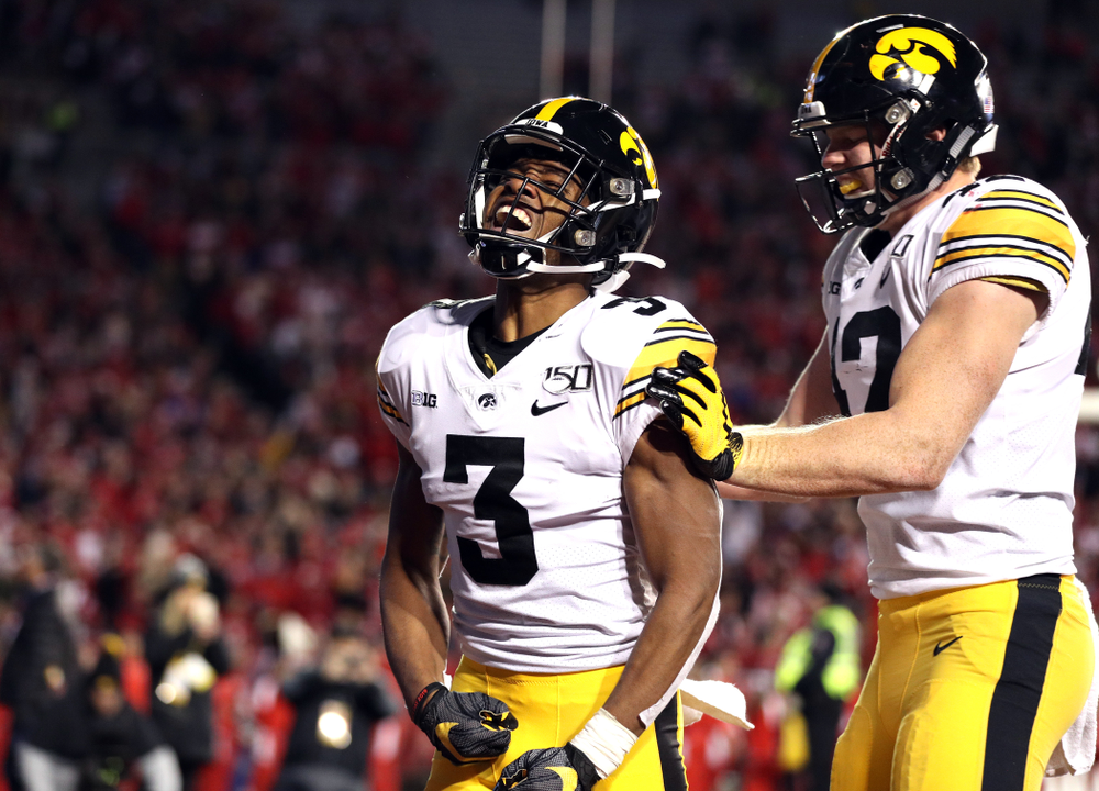 Iowa Hawkeyes wide receiver Tyrone Tracy Jr. (3) scores against the Wisconsin Badgers Saturday, November 9, 2019 at Camp Randall Stadium in Madison, Wisc. (Brian Ray/hawkeyesports.com)