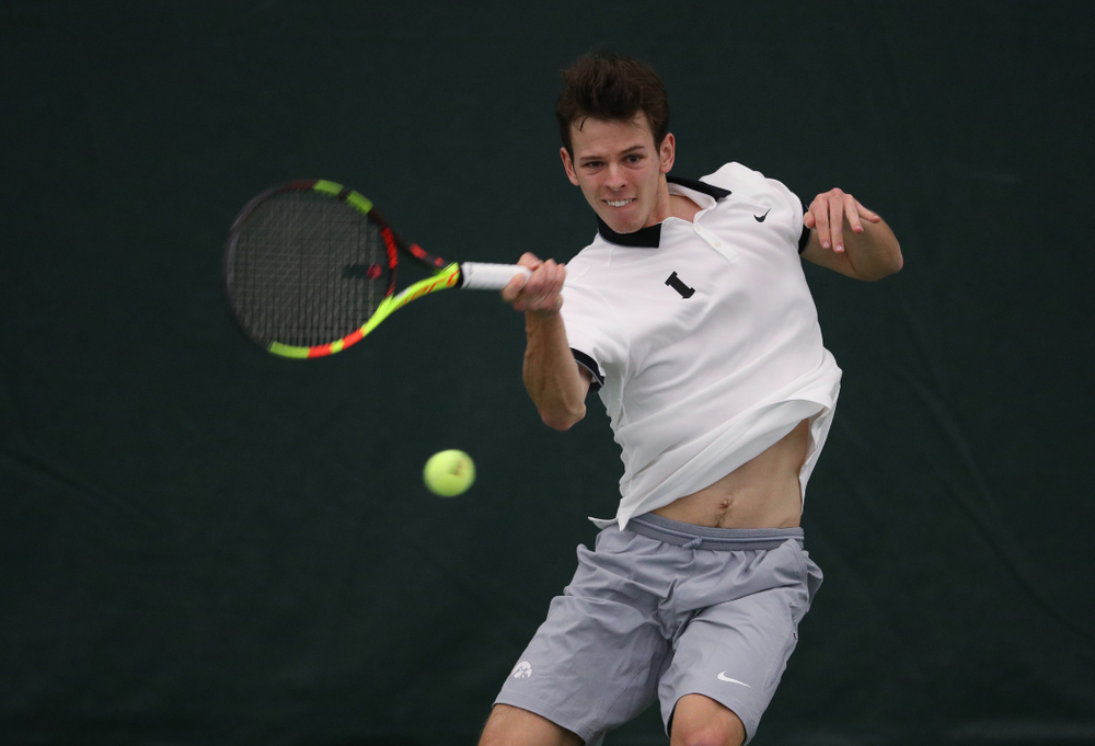 Iowa's Piotr Smietana against Western Michigan Saturday, January 19, 2019 at the Hawkeye Tennis and Recreation Complex. (Brian Ray/hawkeyesports.com)