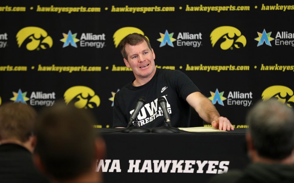 Iowa Hawkeyes head coach Tom Brands addresses the media during the team's annual media day Monday, November 5, 2018 at Carver-Hawkeye Arena. (Brian Ray/hawkeyesports.com)