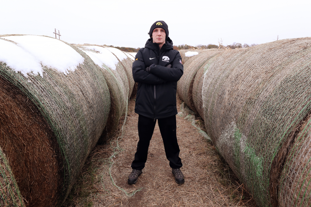 All American Kaleb Young poses for a photo during the teamÕs annual media day Wednesday, October 30, 2019 at Kroul Family Farms in Mount Vernon. (Brian Ray/hawkeyesports.com)