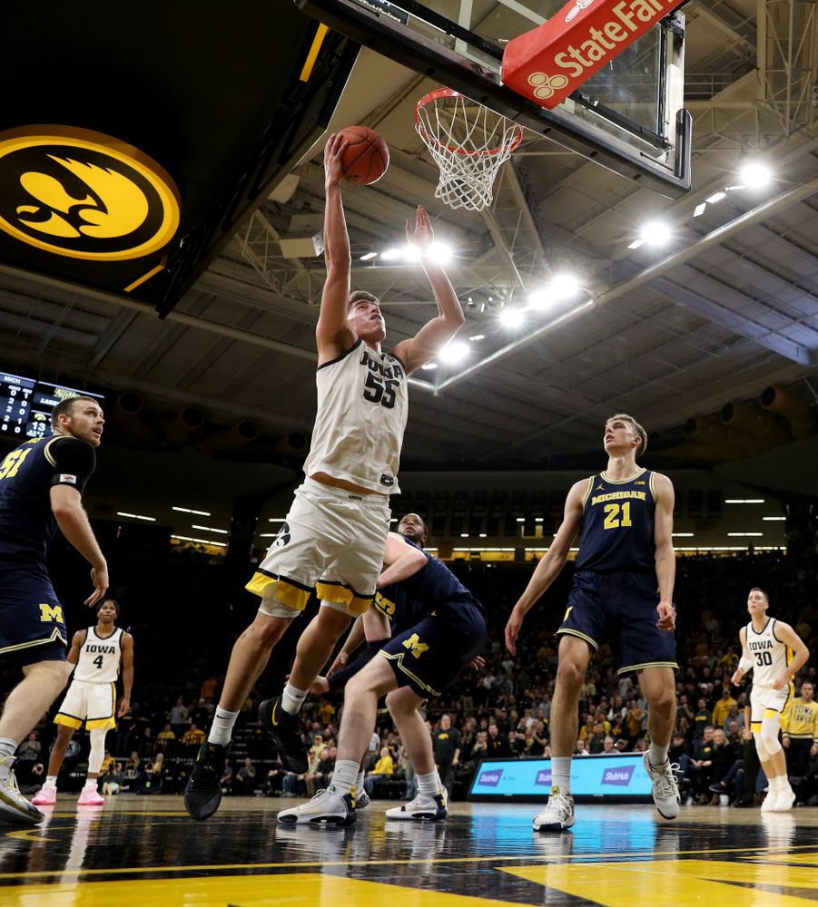 Iowa Hawkeyes forward Luka Garza (55) against the Michigan Wolverines Friday, January 17, 2020 at Carver-Hawkeye Arena. (Brian Ray/hawkeyesports.com)