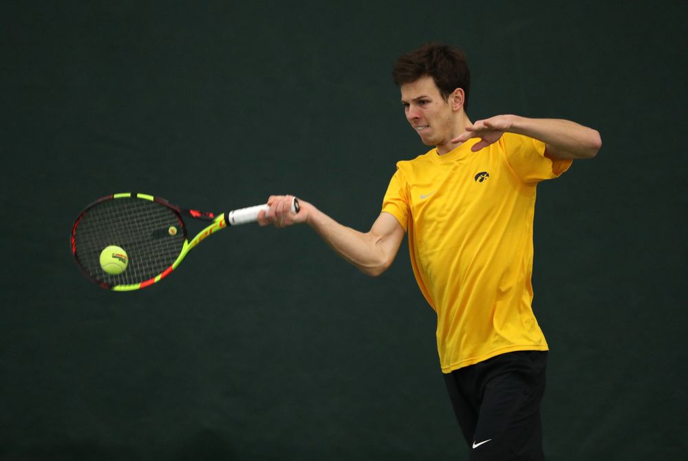 Piotr Smietana against the Butler Bulldogs Sunday, January 27, 2019 at the Hawkeye Tennis and Recreation Complex. (Brian Ray/hawkeyesports.com)