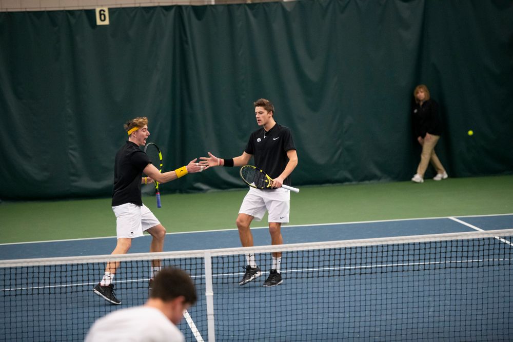 The Iowa men's tennis team competes against Cornell in The Rise Tennis Center in Ithaca, NY on Sunday, Feb. 24, 2019.