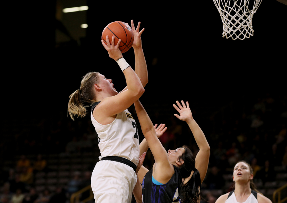 Iowa Hawkeyes forward/center Monika Czinano (25) against Dakota Wesleyan University Tuesday, November 6, 2018 at Carver-Hawkeye Arena. (Brian Ray/hawkeyesports.com)