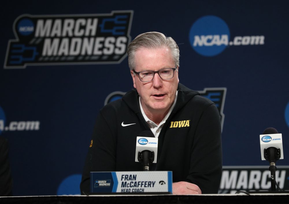 Iowa Hawkeyes head coach Fran McCaffery during press availability and practice before the first round of the 2019 NCAA Men's Basketball Tournament Thursday, March 21, 2019 at Nationwide Arena in Columbus, Ohio. (Brian Ray/hawkeyesports.com)