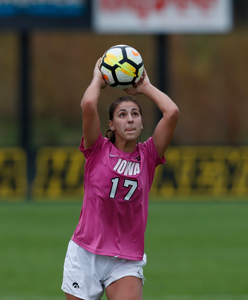 Iowa Hawkeyes Hannah Drkulec (17) against Michigan Sunday, October 14, 2018 at the Iowa Soccer Complex. (Brian Ray/hawkeyesports.com)