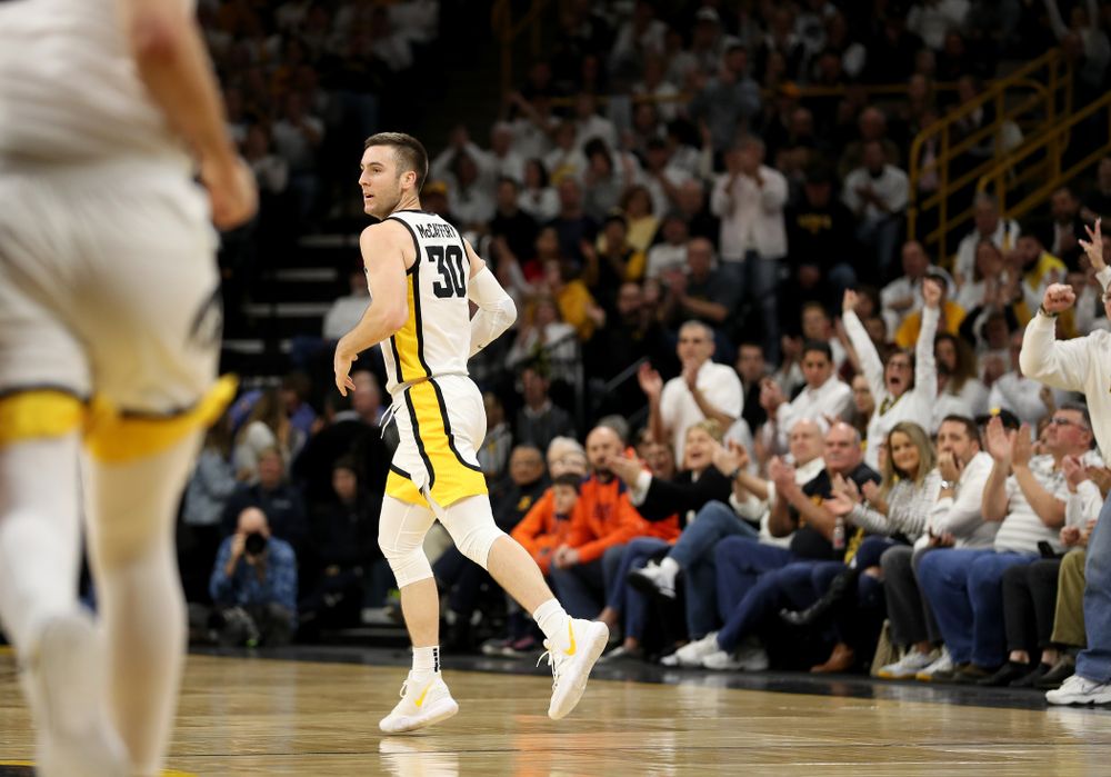 Iowa Hawkeyes guard Connor McCaffery (30) against the Illinois Fighting Illini Sunday, February 2, 2020 at Carver-Hawkeye Arena. (Brian Ray/hawkeyesports.com)