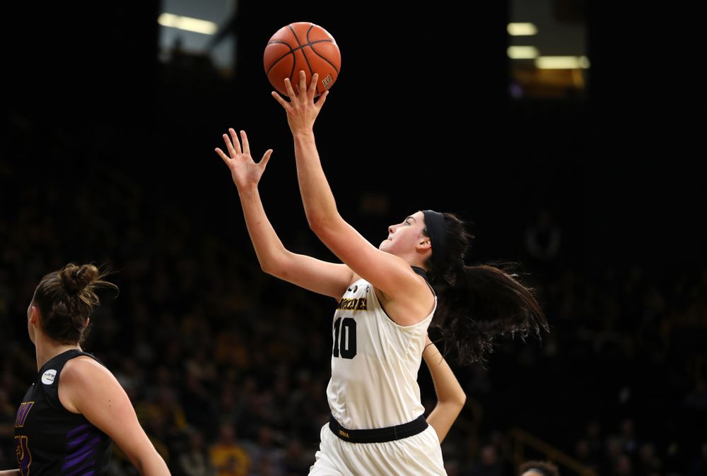 Iowa Hawkeyes forward Megan Gustafson (10) against the Northern Iowa Panthers in the Hy-Vee Classic Sunday, December 16, 2018 at Carver-Hawkeye Arena. (Brian Ray/hawkeyesports.com)