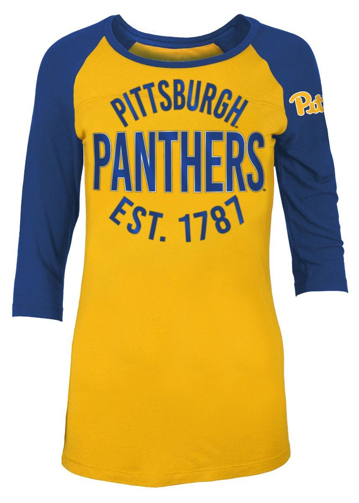 Pitt Panthers Arm Logo Three Quarter Sleeve Raglan Tee By 5th Ocean Pittsburgh Panthers