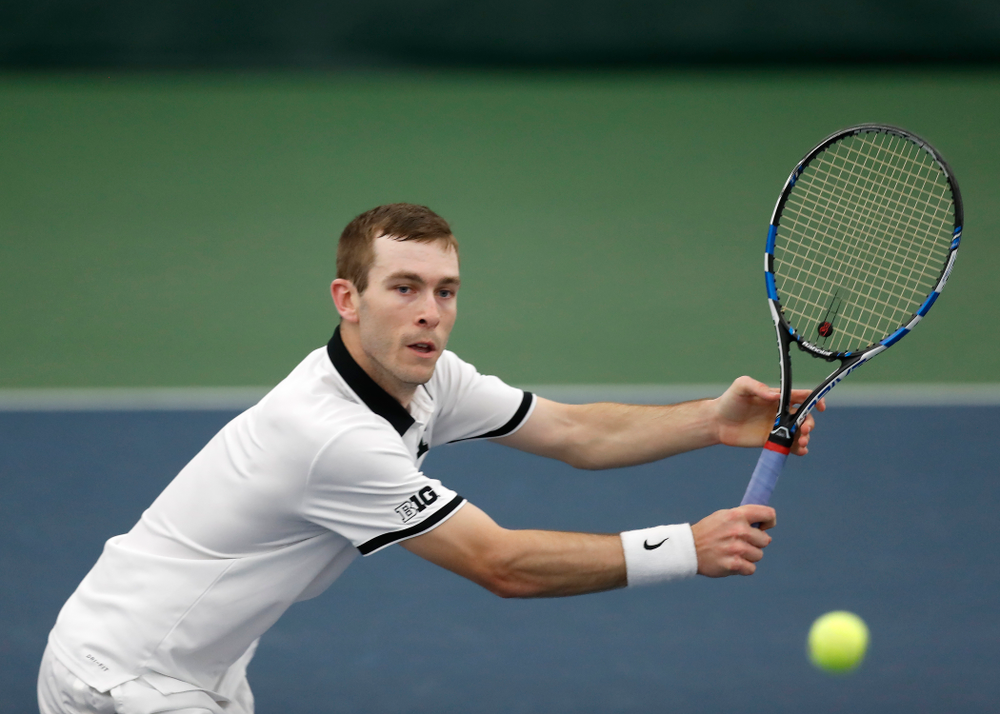 Jake Jacoby against Purdue Sunday, April 15, 2018 at the Hawkeye Tennis and Recreation Center. (Brian Ray/hawkeyesports.com)