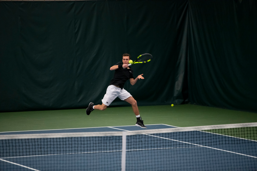 The Iowa men's tennis team competes against Cornell in The Rise Tennis Center in Ithaca, NY on Sunday, Feb. 24, 2019.