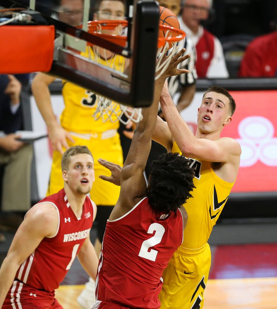 Iowa Hawkeyes guard Joe Wieskamp (10) shoots the ball against Wisconsin on November 30, 2018 at Carver-Hawkeye Arena. (Tork Mason/hawkeyesports.com)