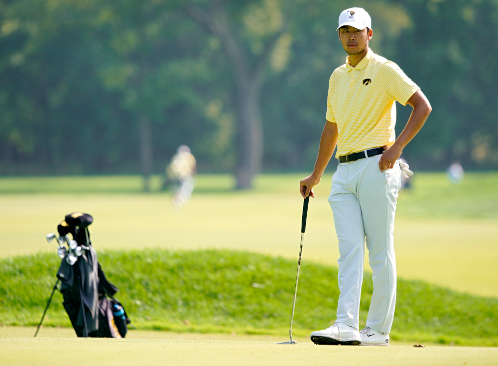Iowa’s Joe Kim waits to putt during the third day of the Golfweek Conference Challenge at the Cedar Rapids Country Club in Cedar Rapids on Tuesday, Sep 17, 2019. (Stephen Mally/hawkeyesports.com)