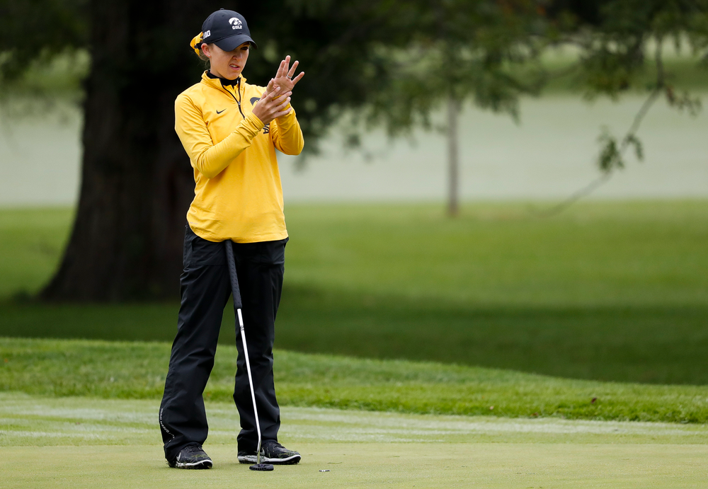 Iowa's Brett Permann reads the green during the Diane Thomason Invitational at Finkbine Golf Course on September 29, 2018. (Tork Mason/hawkeyesports.com)