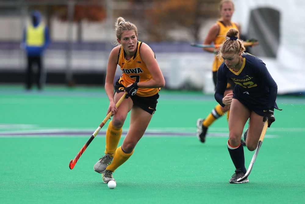 Iowa Hawkeyes Ellie Holley (7) against the Michigan Wolverines in the semi-finals of the Big Ten Tournament Friday, November 2, 2018 at Lakeside Field on the campus of Northwestern University in Evanston, Ill. (Brian Ray/hawkeyesports.com)