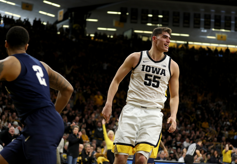 Iowa Hawkeyes forward Luka Garza (55) against Penn State Saturday, February 29, 2020 at Carver-Hawkeye Arena. (Brian Ray/hawkeyesports.com)