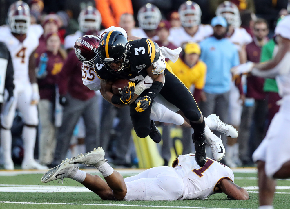 Iowa Hawkeyes wide receiver Tyrone Tracy Jr. (3) against the Minnesota Golden Gophers Saturday, November 16, 2019 at Kinnick Stadium. (Brian Ray/hawkeyesports.com)