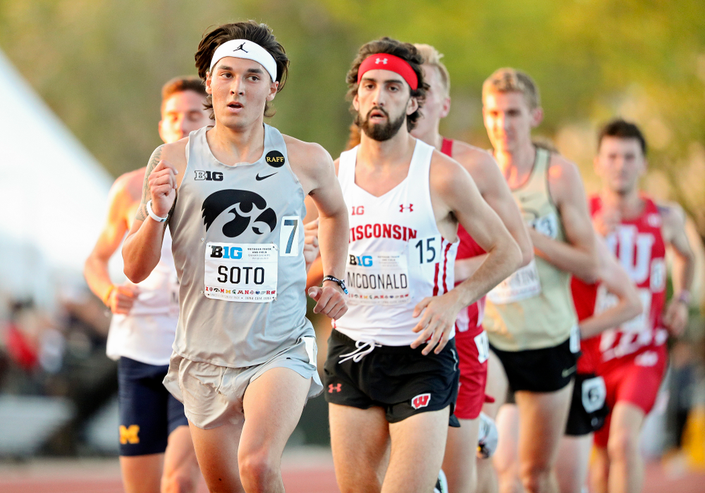 Iowa's Daniel Soto runs the men’s 10,000 meter event on the first day of the Big Ten Outdoor Track and Field Championships at Francis X. Cretzmeyer Track in Iowa City on Friday, May. 10, 2019. (Stephen Mally/hawkeyesports.com)