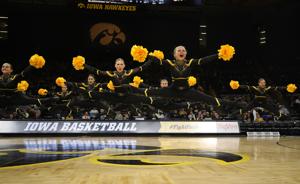 The Iowa Dance Team performs at halftime of the Iowa Hawkeyes game against the Nebraska Cornhuskers Thursday, January 3, 2019 at Carver-Hawkeye Arena. (Brian Ray/hawkeyesports.com)